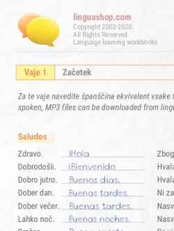 PDF delovni zvezek v Španščini